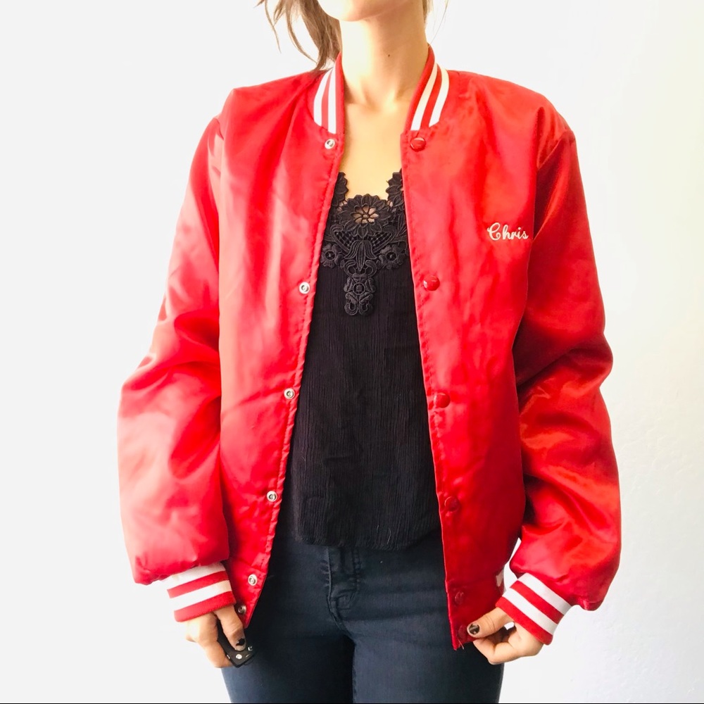 Vintage Red Bomber Jacket - Picture 3 of 13